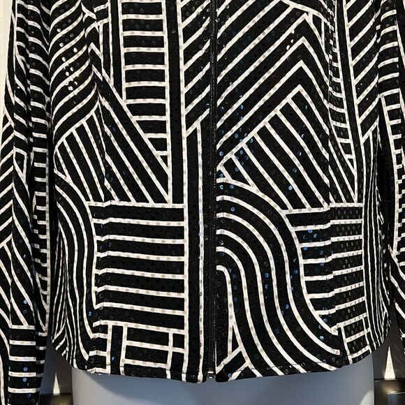 Frank Lyman Black/White Abstract Design Zip Up Blazer Jacket Size 10 - Picture 5 of 10